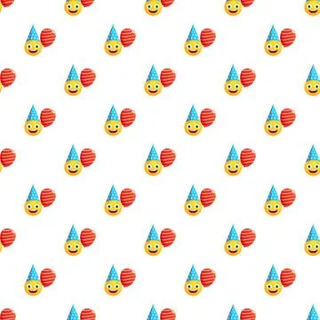 Party emoji with balloon seamless pattern Stock Illustration