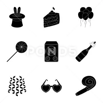 Party, entertainment black icons in set collection for design. Celebration and Stock Illustration