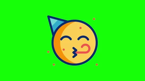 Party face emoji animation with hat and confetti on green screen Stock Footage 314109600