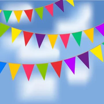Party flags with blue sky and white clouds. contains a gradient mesh. Illustrazione stock