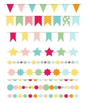 Party Flags, Buntings,  Brushes for Creating a Party Invitation Stock Illustration