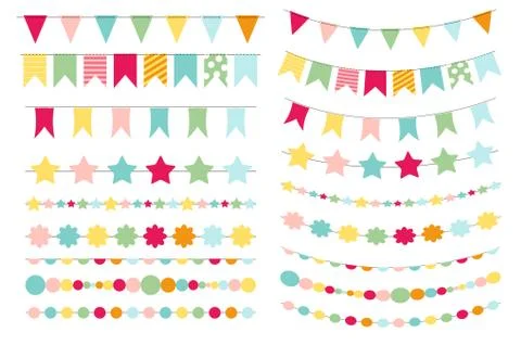 Party Flags, Buntings,  Brushes for Creating a Party Invitation Stock Illustration