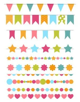Party Flags, Buntings,  Brushes for Creating a Party Invitation Stock Illustration