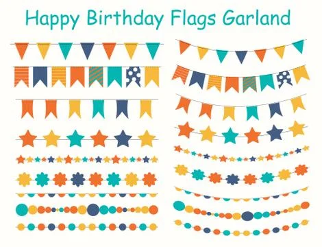 Party Flags, Buntings,  Brushes for Creating a Party Invitation or Card. Vecto Illustrazione stock