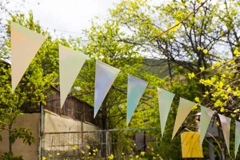 Party flags in yard Stock Photos