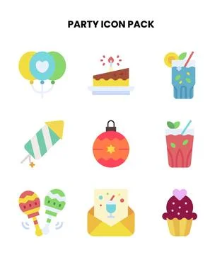 Party Flat Collection Icons Pack Stock Illustration