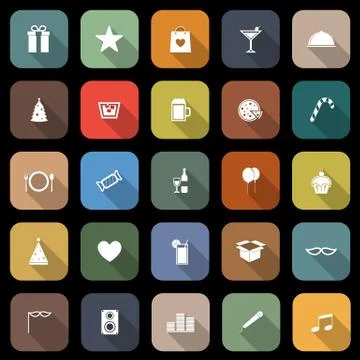 Party flat icons with long shadow Stock Illustration