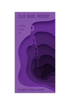 Party flyer template. Vector violet paper cut background with party word. 스톡 일러스트