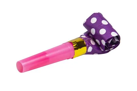 Party foil horn noisemaker isolated on the white background Foto stock