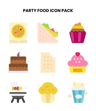 Party Food Flat Bundle Icons Pack Stock Illustration