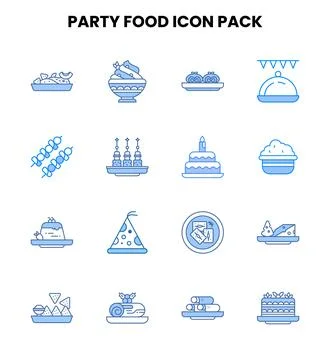 Party Food Two Colour Vector Icons Pack Stock Illustration