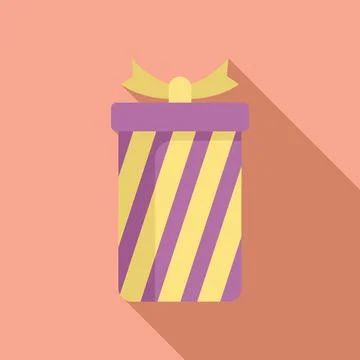 Party gift box icon flat vector. Package ribbon Ilustração Stock