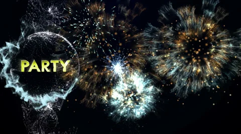 PARTY Gold Text in Particles Stockbeeldmateriaal 34972584