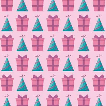 Party hat with gift box present pattern Stock Illustration