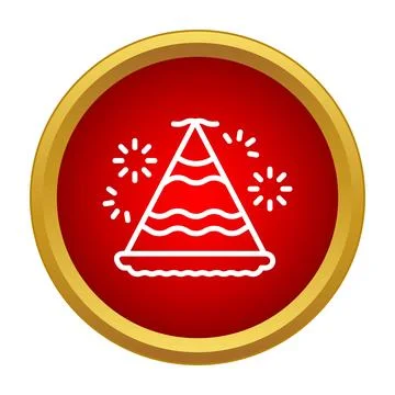 Party hat icon on red button celebrating event Illustrazione stock