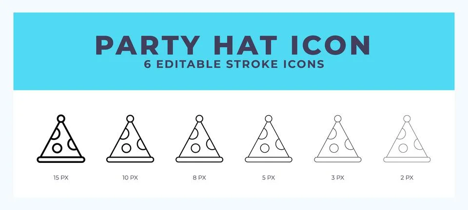 Party hat icon set with different stroke. Design elements for logo. Vector .. Stock Illustration