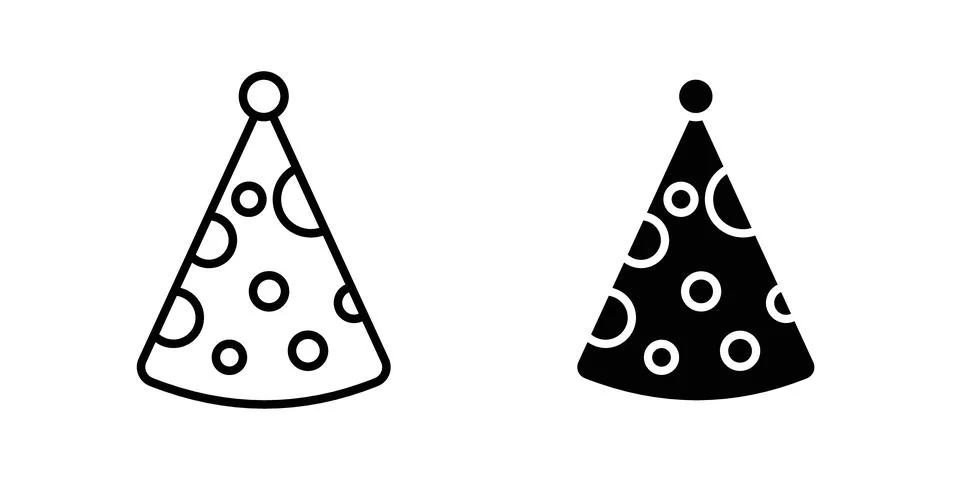 Party hat icon solid, line, and editable vector set. Stock Illustration