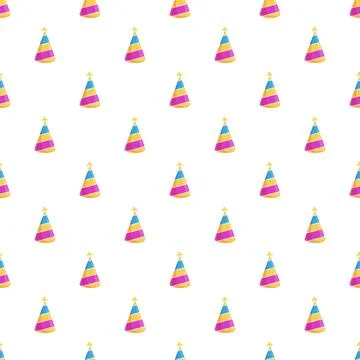 Party hat seamless pattern celebrating festive birthday background Stock Illustration