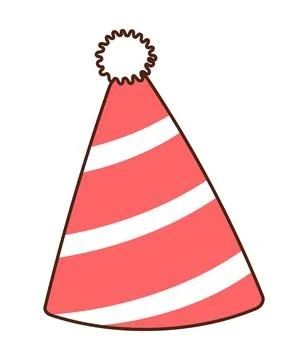 Party hat with stripes pattern, pompom hand drawn illustration Stock Illustration