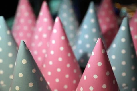 Party hats with patterns. Close up Stock Photos