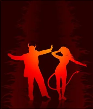 Party in hell with devil and shedevil Illustrazione stock