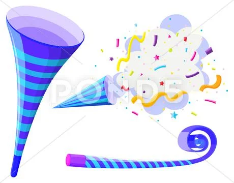 Party horn and pop up cone Stock Illustration