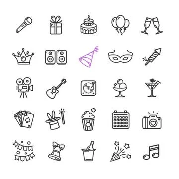 Party Icon Thin Line Set. Vector Illustrazione stock