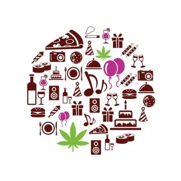 Party icons in circle Stock Illustration