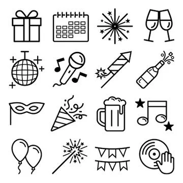 Party icons set. Vector illustrations. Stock Illustration