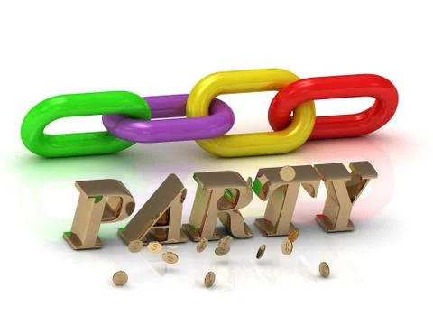 PARTY- inscription of bright letters and color chain on white background Stock Illustration