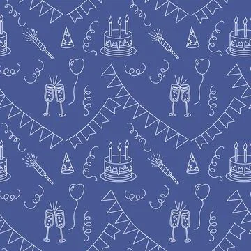 Party items seamless pattern isolated vector illustration. Gift, balloons, sw Stock Illustration