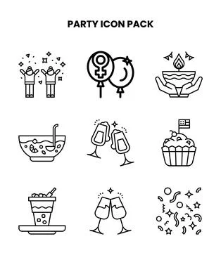 Party Line Icons Pack Stock Illustration