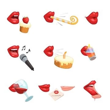 Party Lips Icon Set Stock Illustration
