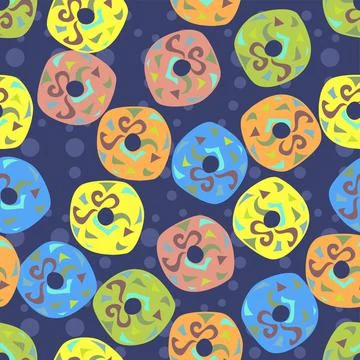 Party Multicolor Doughnut Vector Art Repeat Pattern With A Polka Dot Backdrop Illustrazione stock