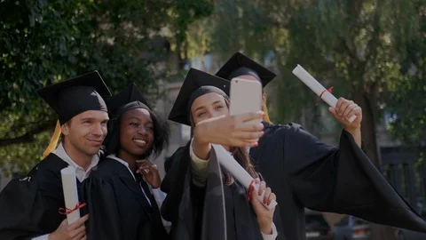 Party of multiethnic graduate students, while making selfie and taking pictures Stock Footage 116182156