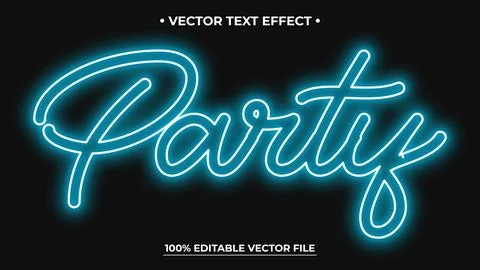 Party Neon light text effect editable text Stock Illustration