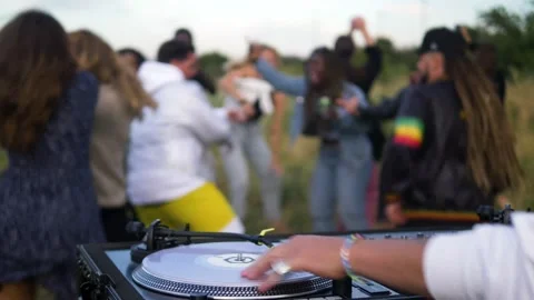 Party outside with DJ setup, Denmark Video stock 149753315