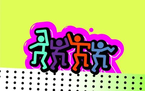 Party people, dynamic background. Large group of man flat, cartoon characters Stock Illustration
