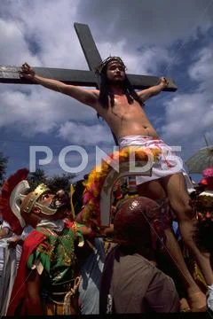 Party people jesus christ raised cross religious Stock Photos