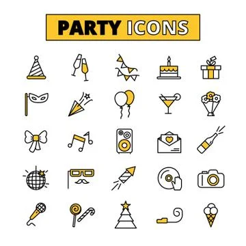 Party pictograms oitlined icons set Stock Illustration