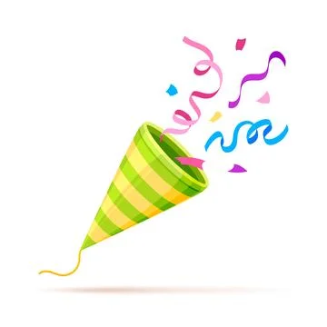 Party popper confetti clapper cracker burst flat Stock Illustration