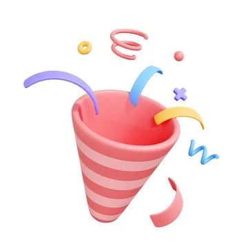 Party popper with confetti exploding from the top isolated on white background Stock Illustration