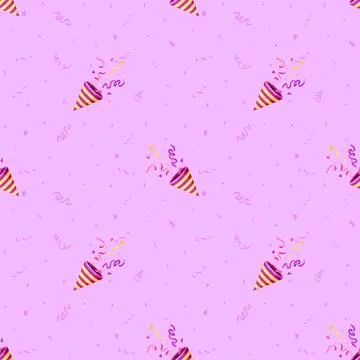 Party popper confetti seamless pattern pink flat Stock Illustration