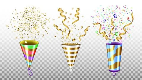 Party Popper Exploding Accessories Set Vector Illustration 스톡 일러스트