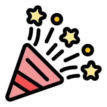 Party popper exploding with colorful confetti and stars Stock Illustration