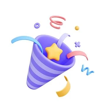 Party popper, exploding with confetti in shape of stars, spirals, and circles Stock Illustration