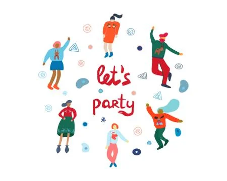 Party poster template with dancing people. Stock Illustration