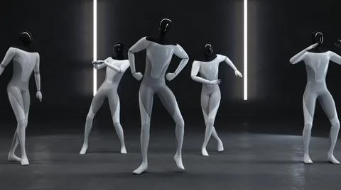 Party at the robots of androids. Dancing together. 3d illustration Stock Illustration