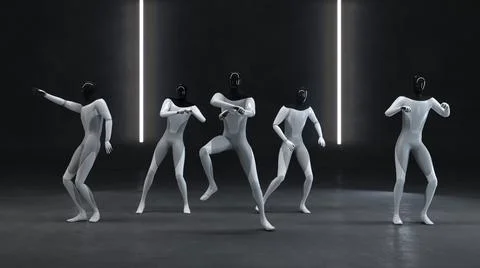 Party at the robots of androids. Dancing together. 3d illustration Stock Illustration