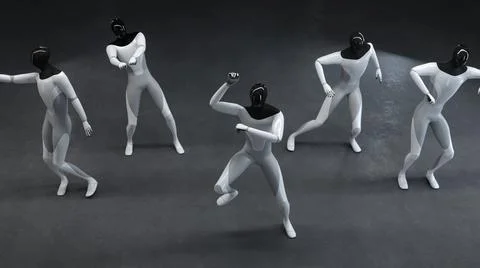Party at the robots. Dancing together. 3d illustration Stock Illustration
